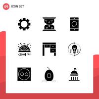 mobile interfaccia solido glifo impostato di 9 pittogrammi di mobilia arredamento dispositivi punto portaspilli modificabile vettore design elementi