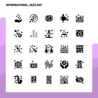 25 internazionale jazz giorno icona impostato solido glifo icona vettore illustrazione modello per ragnatela e mobile idee per attività commerciale azienda