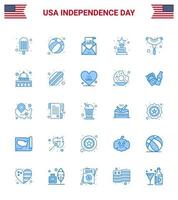 Stati Uniti d'America contento indipendenza pictogram impostato di 25 semplice blues di salsiccia cibo Busta trofeo realizzazione modificabile Stati Uniti d'America giorno vettore design elementi