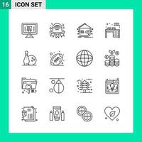 imballare di 16 linea stile icona impostato schema simboli per Stampa creativo segni isolato su bianca sfondo 16 icona impostato vettore