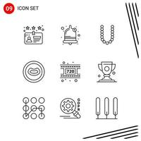 collezione di 9 vettore icone nel linea stile pixel Perfetto schema simboli per ragnatela e mobile linea icona segni su bianca sfondo 9 icone