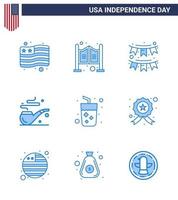 moderno impostato di 9 blues e simboli su Stati Uniti d'America indipendenza giorno come come succo alcool zigoli st tubo modificabile Stati Uniti d'America giorno vettore design elementi