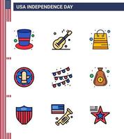 modificabile vettore linea imballare di Stati Uniti d'America giorno 9 semplice piatto pieno Linee di festa decorazione aquila Borsa celebrazione americano modificabile Stati Uniti d'America giorno vettore design elementi