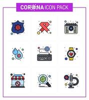 coronavirus prevenzione impostato icone 9 pieno linea piatto colore icona come come febbre sangue virus nastro sangue medico virale coronavirus 2019 nov malattia vettore design elementi