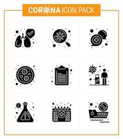 coronavirus consapevolezza icone 9 solido glifo nero icona corona virus influenza relazionato come come elenco dai un'occhiata elenco comunicazione virus batteri virale coronavirus 2019 nov malattia vettore design elementi