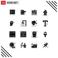 16 creativo icone moderno segni e simboli di mente conoscitivo il computer portatile amore Cupcake modificabile vettore design elementi