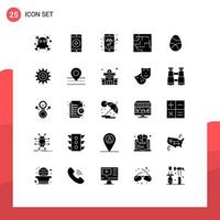 25 utente interfaccia solido glifo imballare di moderno segni e simboli di Ingranaggio uovo mobile App Pasqua celebrazione modificabile vettore design elementi
