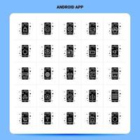 solido 25 androide App icona impostare. vettore glifo stile design nero icone impostare. ragnatela e mobile attività commerciale idee design vettore illustrazione.