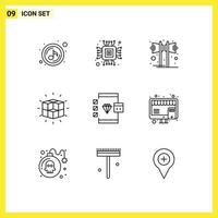 azione vettore icona imballare di 9 linea segni e simboli per App soluzione musica puzzle scatola modificabile vettore design elementi