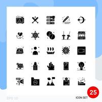 mobile interfaccia solido glifo impostato di 25 pittogrammi di scopo dipingere pipistrelli arti sicurezza modificabile vettore design elementi