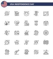 25 Stati Uniti d'America linea imballare di indipendenza giorno segni e simboli di unito carta geografica americano militare distintivo modificabile Stati Uniti d'America giorno vettore design elementi