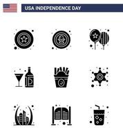moderno impostato di 9 solido glifi e simboli su Stati Uniti d'America indipendenza giorno come come bicchiere americano distintivo vino festa modificabile Stati Uniti d'America giorno vettore design elementi