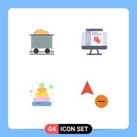 4 piatto icona concetto per siti web mobile e applicazioni carrello giocattolo ruota disposizione copia modificabile vettore design elementi