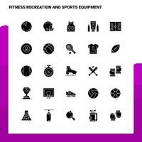 25 fitness ricreazione e gli sport attrezzatura icona impostato solido glifo icona vettore illustrazione modello per ragnatela e mobile idee per attività commerciale azienda