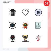 mobile interfaccia riga piena piatto colore impostato di 9 pittogrammi di foglia visione caricare Visualizza globale modificabile vettore design elementi