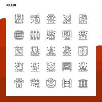 impostato di uccisore linea icona impostato 25 icone vettore minimalismo stile design nero icone impostato lineare pittogramma imballare