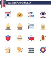 16 Stati Uniti d'America piatto segni indipendenza giorno celebrazione simboli di torta stella ghirlanda film sedia modificabile Stati Uniti d'America giorno vettore design elementi