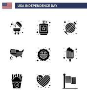 impostato di 9 vettore solido glifi su 4 ° luglio Stati Uniti d'America indipendenza giorno come come americano ringraziamento cibo carta geografica festa modificabile Stati Uniti d'America giorno vettore design elementi