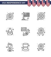 Stati Uniti d'America contento indipendenza pictogram impostato di 9 semplice Linee di bandiera Borsa Stati Uniti d'America i soldi cartello modificabile Stati Uniti d'America giorno vettore design elementi