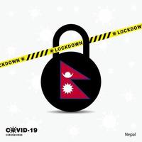Nepal serratura giù serratura coronavirus pandemia consapevolezza modello covid19 serratura giù design vettore
