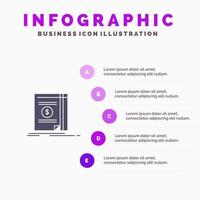 libro denaro contante i soldi romanzo solido icona infografica 5 passaggi presentazione sfondo vettore