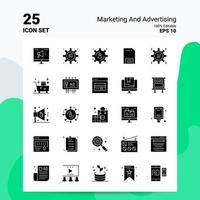 25 marketing e pubblicità icona impostato 100 modificabile eps 10 File attività commerciale logo concetto idee solido glifo icona design vettore