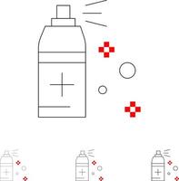 bottiglia pulizia spray grassetto e magro nero linea icona impostato vettore