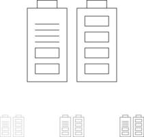 accumulatore batteria energia pieno grassetto e magro nero linea icona impostato vettore