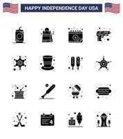 16 solido glifo segni per Stati Uniti d'America indipendenza giorno polizia arma americano esercito pistola modificabile Stati Uniti d'America giorno vettore design elementi