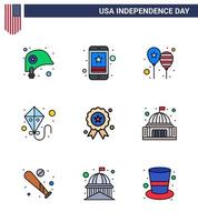 imballare di 9 creativo Stati Uniti d'America indipendenza giorno relazionato piatto pieno Linee di vacanza estate Telefono aquilone festa modificabile Stati Uniti d'America giorno vettore design elementi