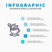 tè tazza caldo caffè linea icona con 5 passaggi presentazione infografica sfondo vettore
