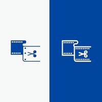 clip tagliare modificare la modifica film linea e glifo solido icona blu bandiera linea e glifo solido icona blu bandiera vettore