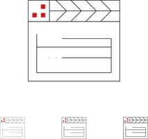americano film Stati Uniti d'America video grassetto e magro nero linea icona impostato vettore