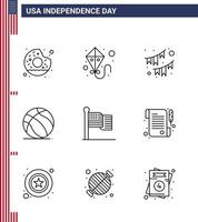 9 Stati Uniti d'America linea segni indipendenza giorno celebrazione simboli di bandiera Stati Uniti d'America zigoli americano calcio modificabile Stati Uniti d'America giorno vettore design elementi