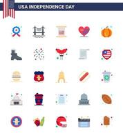 25 Stati Uniti d'America piatto segni indipendenza giorno celebrazione simboli di zucca bandiera scorrere americano cuore modificabile Stati Uniti d'America giorno vettore design elementi
