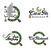 eid vendita calligrafia imballare di 4 mano scritto decorativo lettere stelle Luna lampada isolato su bianca sfondo vettore