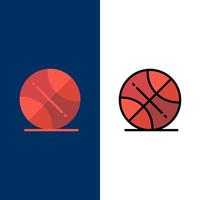 pallacanestro palla gli sport Stati Uniti d'America icone piatto e linea pieno icona impostato vettore blu sfondo