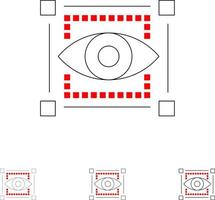 visivo Visualizza schizzi occhio grassetto e magro nero linea icona impostato vettore
