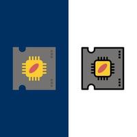 processore microchip processore processore patata fritta icone piatto e linea pieno icona impostato vettore blu sfondo
