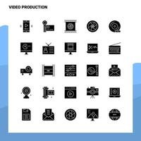 25 video produzione icona impostato solido glifo icona vettore illustrazione modello per ragnatela e mobile idee per attività commerciale azienda