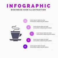 tè tazza caffè indiano solido icona infografica 5 passaggi presentazione sfondo vettore