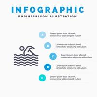 attività sport nuotare nuoto acqua linea icona con 5 passaggi presentazione infografica sfondo vettore