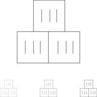 scatola bene logistica mezzi di trasporto grassetto e magro nero linea icona impostato vettore