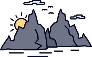 montagna collina paesaggio natura sole piatto colore icona vettore