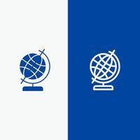 formazione scolastica geografia globo linea e glifo solido icona blu bandiera linea e glifo solido icona blu bandiera vettore
