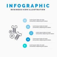 bullone Noce vite utensili linea icona con 5 passaggi presentazione infografica sfondo vettore