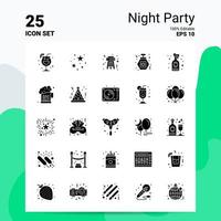 25 notte festa icona impostato 100 modificabile eps 10 File attività commerciale logo concetto idee solido glifo icona design
