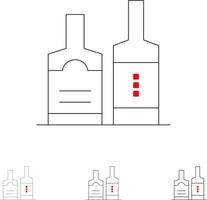 alcool bevanda bottiglia bottiglie grassetto e magro nero linea icona impostato vettore