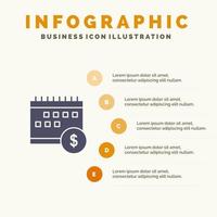 calendario bancario dollaro i soldi tempo economico solido icona infografica 5 passaggi presentazione sfondo vettore