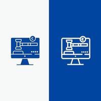 diritto d'autore diritto d'autore digitale legge linea e glifo solido icona blu bandiera linea e glifo solido icona blu bandiera vettore